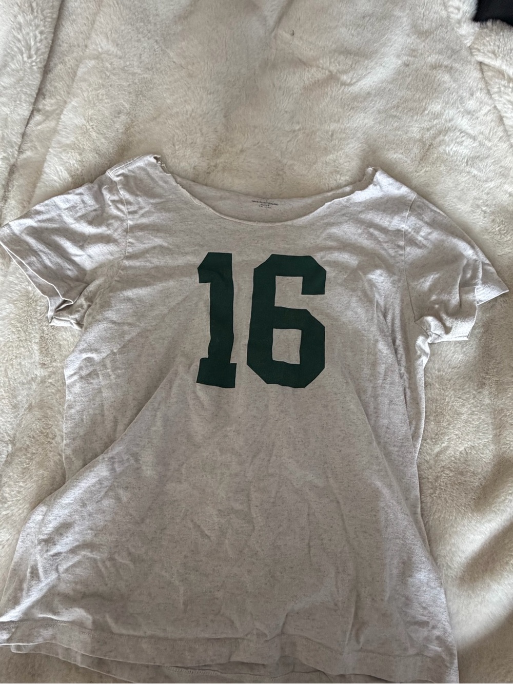 Brandy Melville Heather Gray Tee with Dark Green "16" Graphic